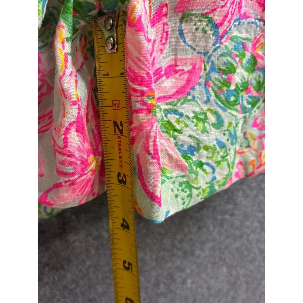 Lilly Pulitzer XXS Pink Green Floral Linen Pull On Shorts Elastic Waist 3 Inseam